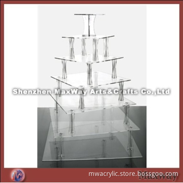 Clear Square Finely Designed 7 Tier Acrylic Cup Cake Display Stand Rack